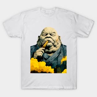 Puff Sumo: Smoking a Fat Robusto Cigar on a light (Knocked Out) background T-Shirt